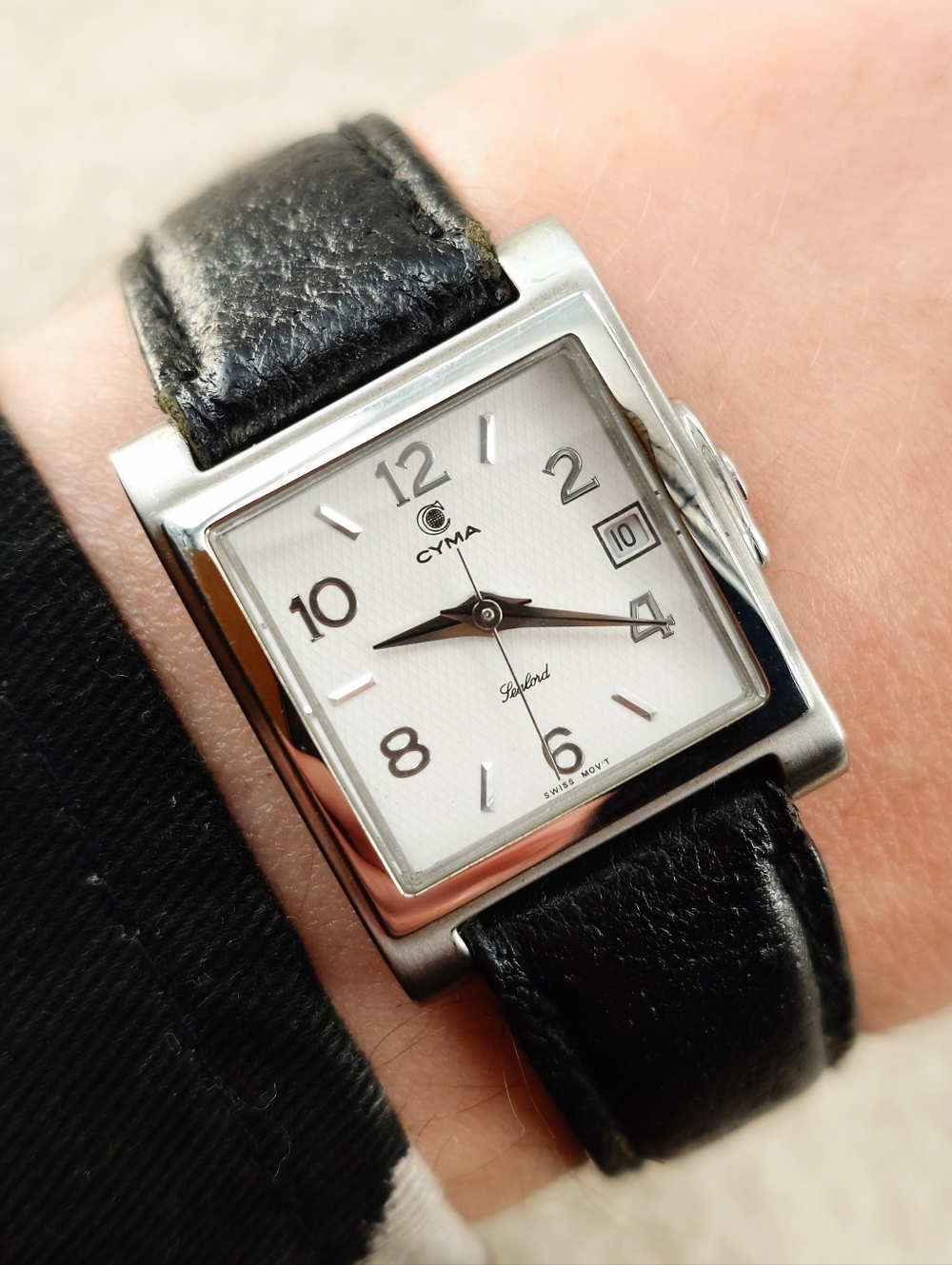 Cyma Women's Watch Sealord 329 Square Swiss Made Dress Date 23mm Tank Vintage